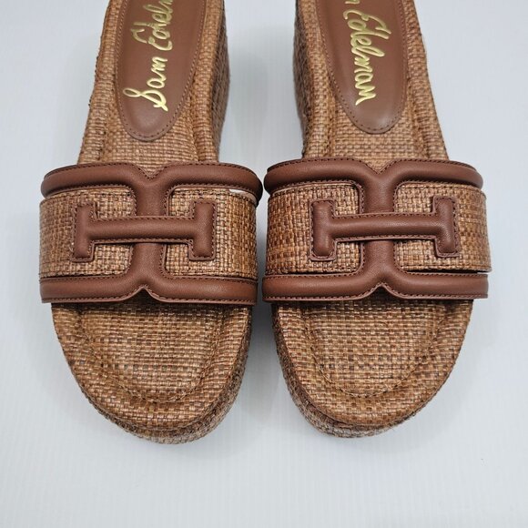 Sam Edelman Pauleena Platform Sandal Womens 8 Brown Woven Raffia Slide NEW - Picture 5 of 13